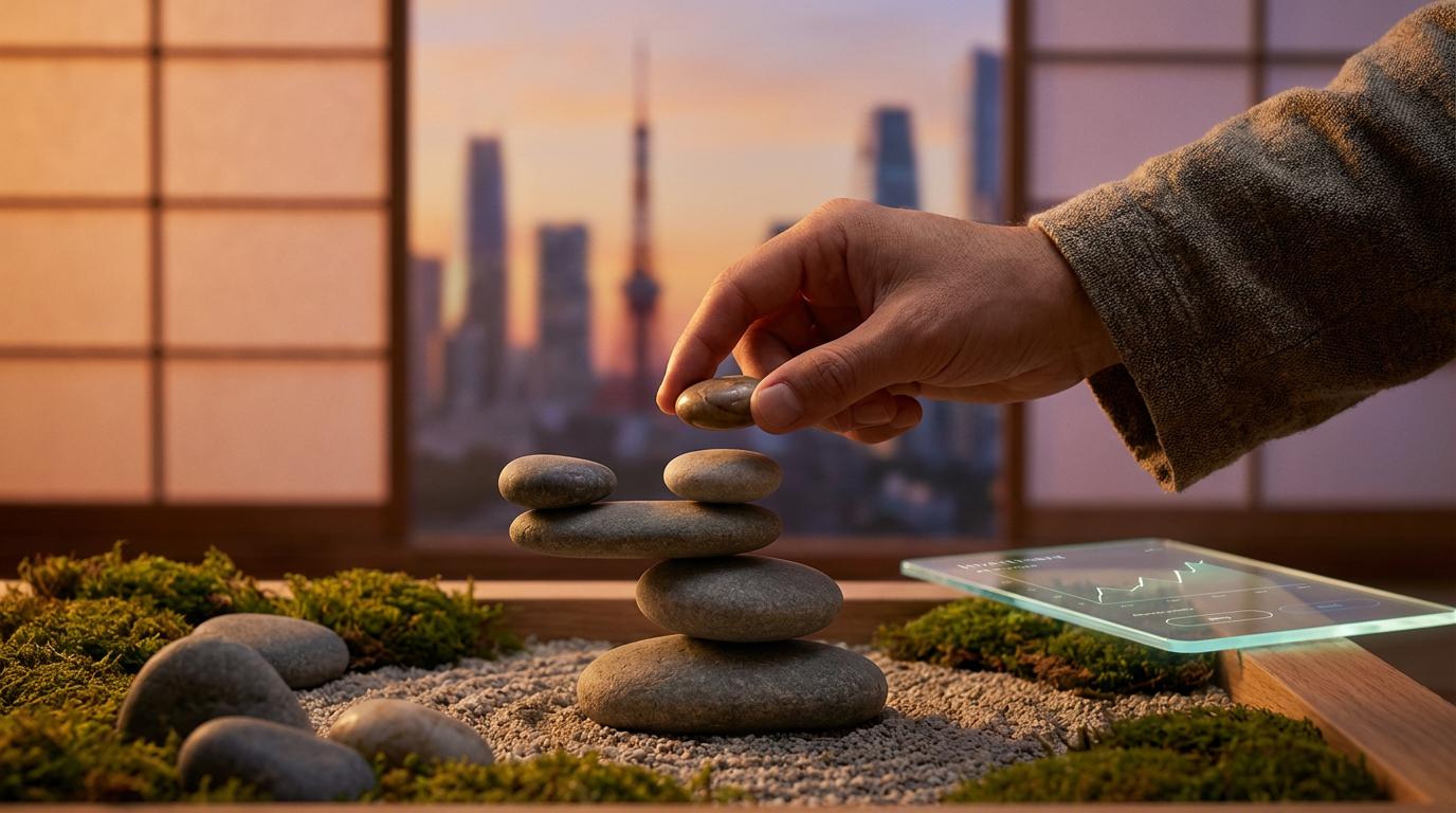 Zen garden stones representing balance and investment